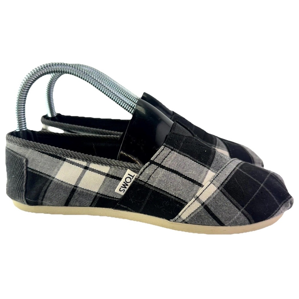 Toms Alpargata Shoes Womens Size 6.5W Black White Plaid Textile Upper Slip On